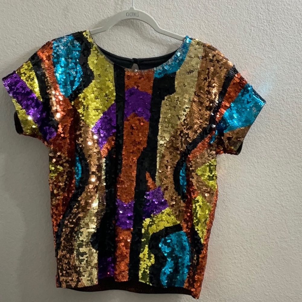 Vintage Cedars Sequin 1980’s Abstract Disco pullover Top